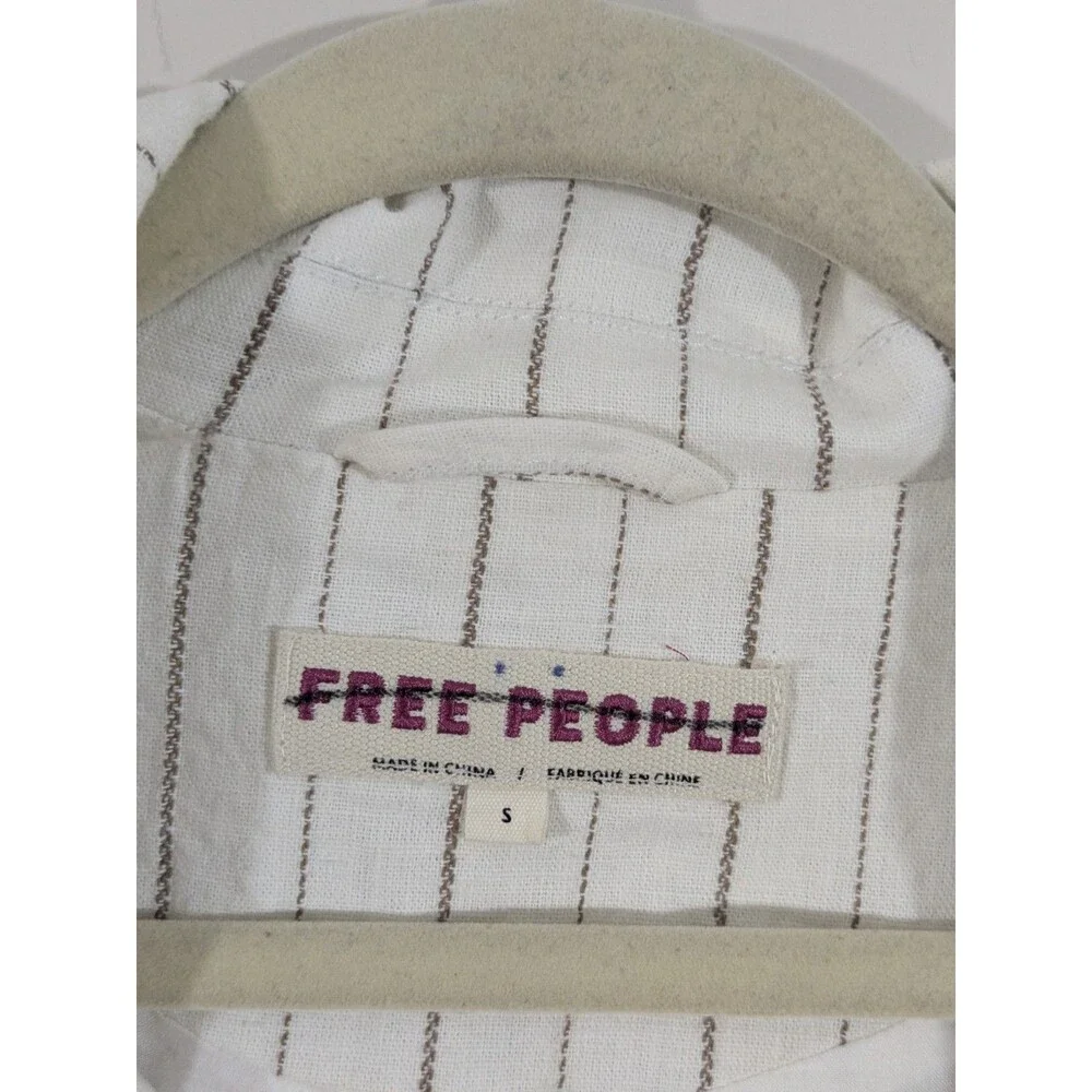 Free People Stella Double Breasted Fray Hem Stripe Linen Blazer in Off White S